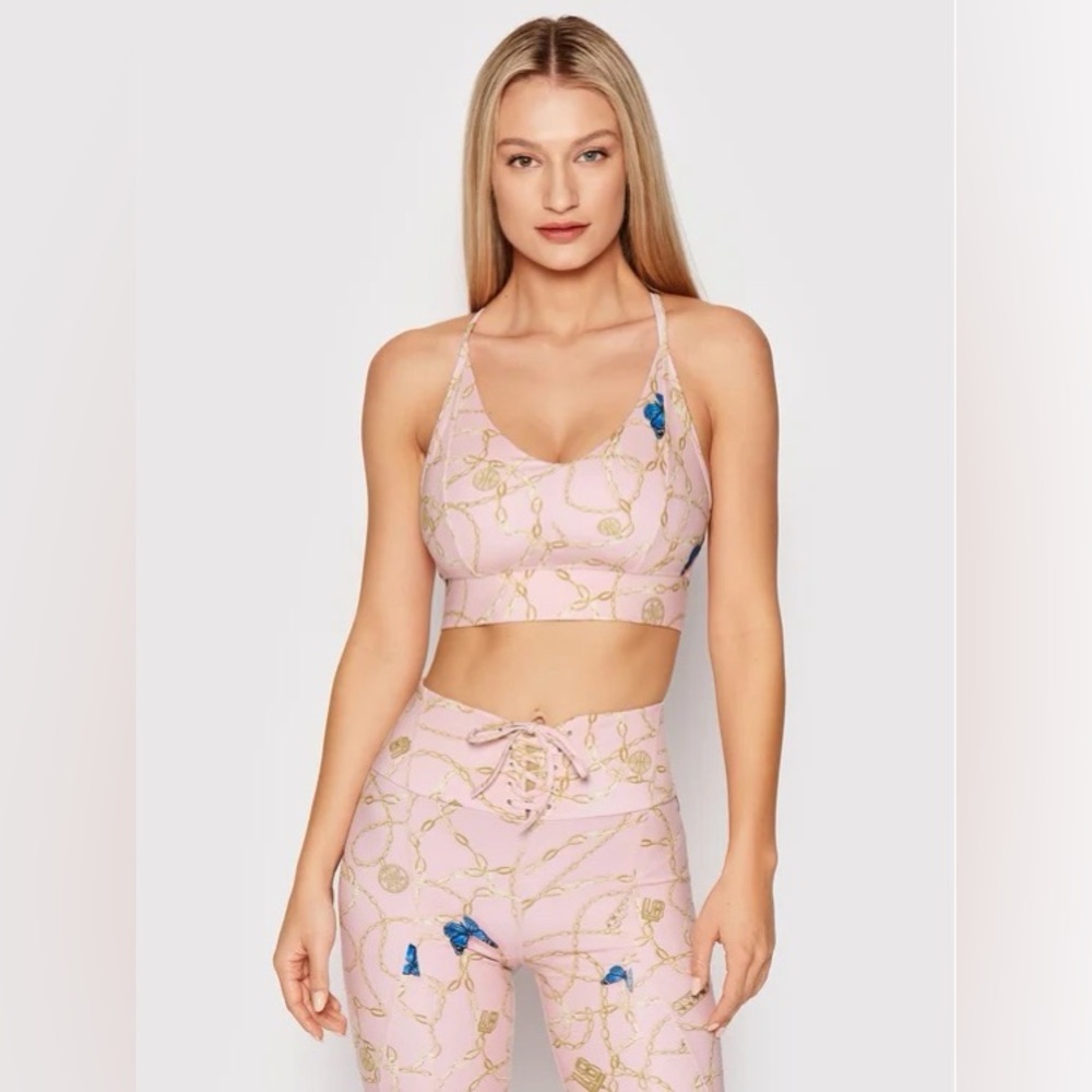 Guess Pink Butterfly Print Activewear Set - Top and Biker Shorts - Size XS